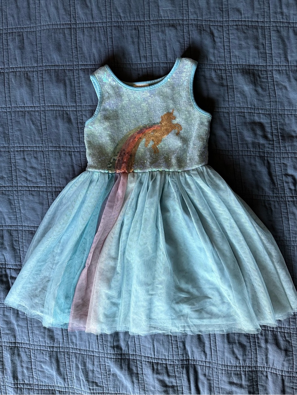 Zenzi Girls Rainbow Unicorn Sequin Tulle Dress Light Blue Size 6/7